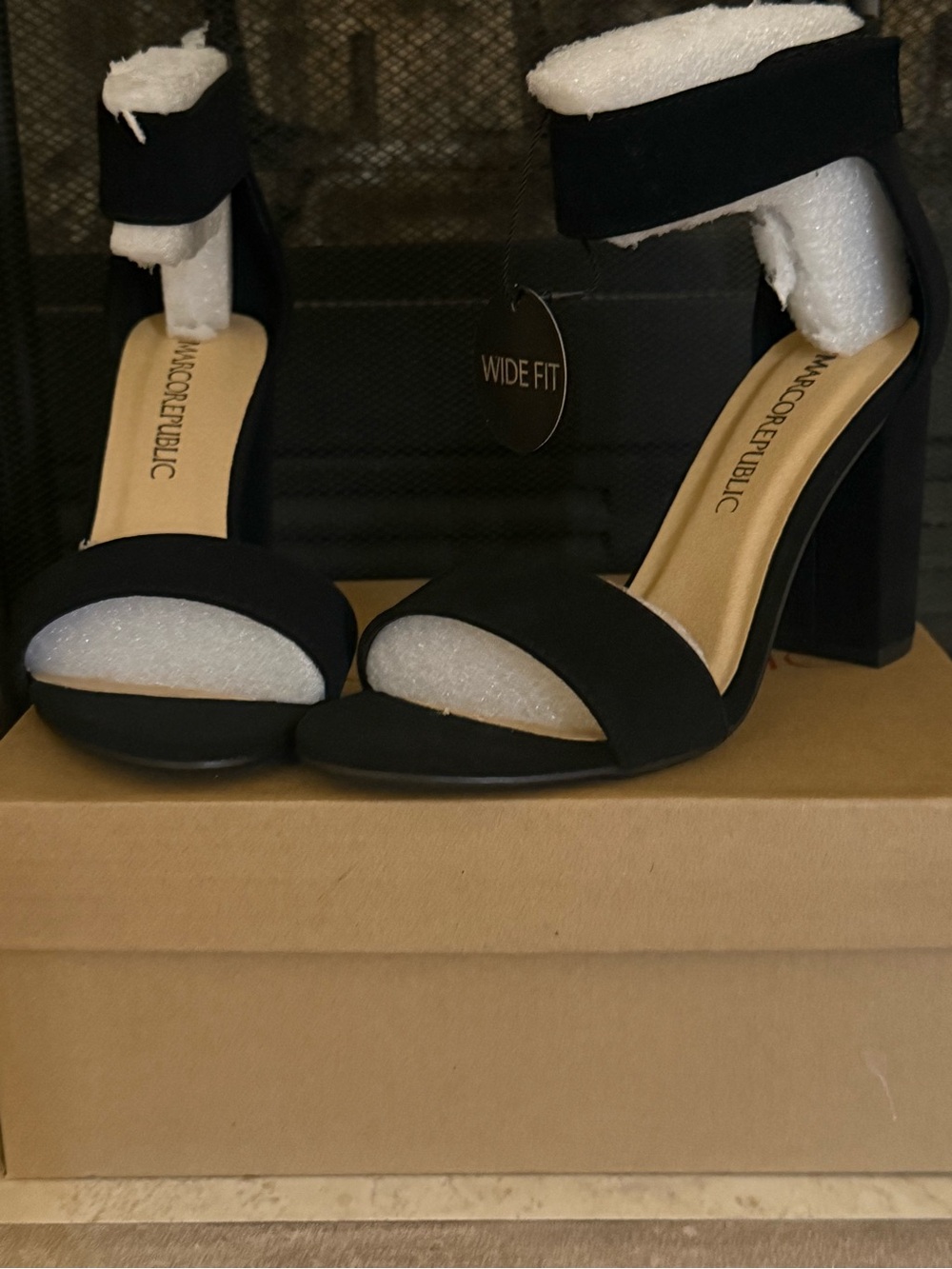 Marc Fisher Wide-Fit Black Block Heel Sandals